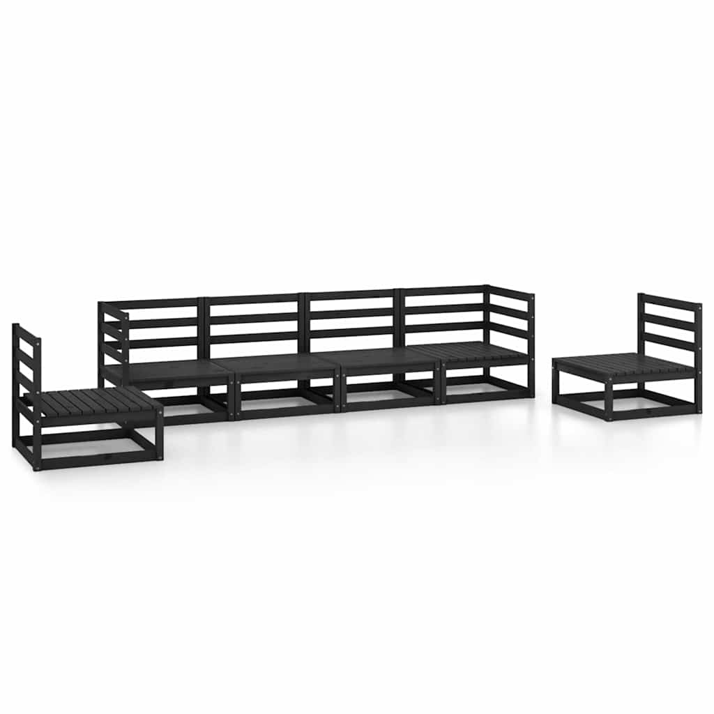 Set Divani da Giardino 6 pz Nero in Legno Massello di Pino