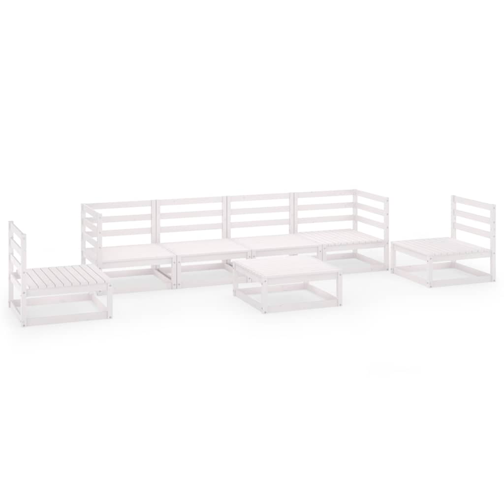 Set Divani da Giardino 7 pz Bianco in Legno Massello di Pino