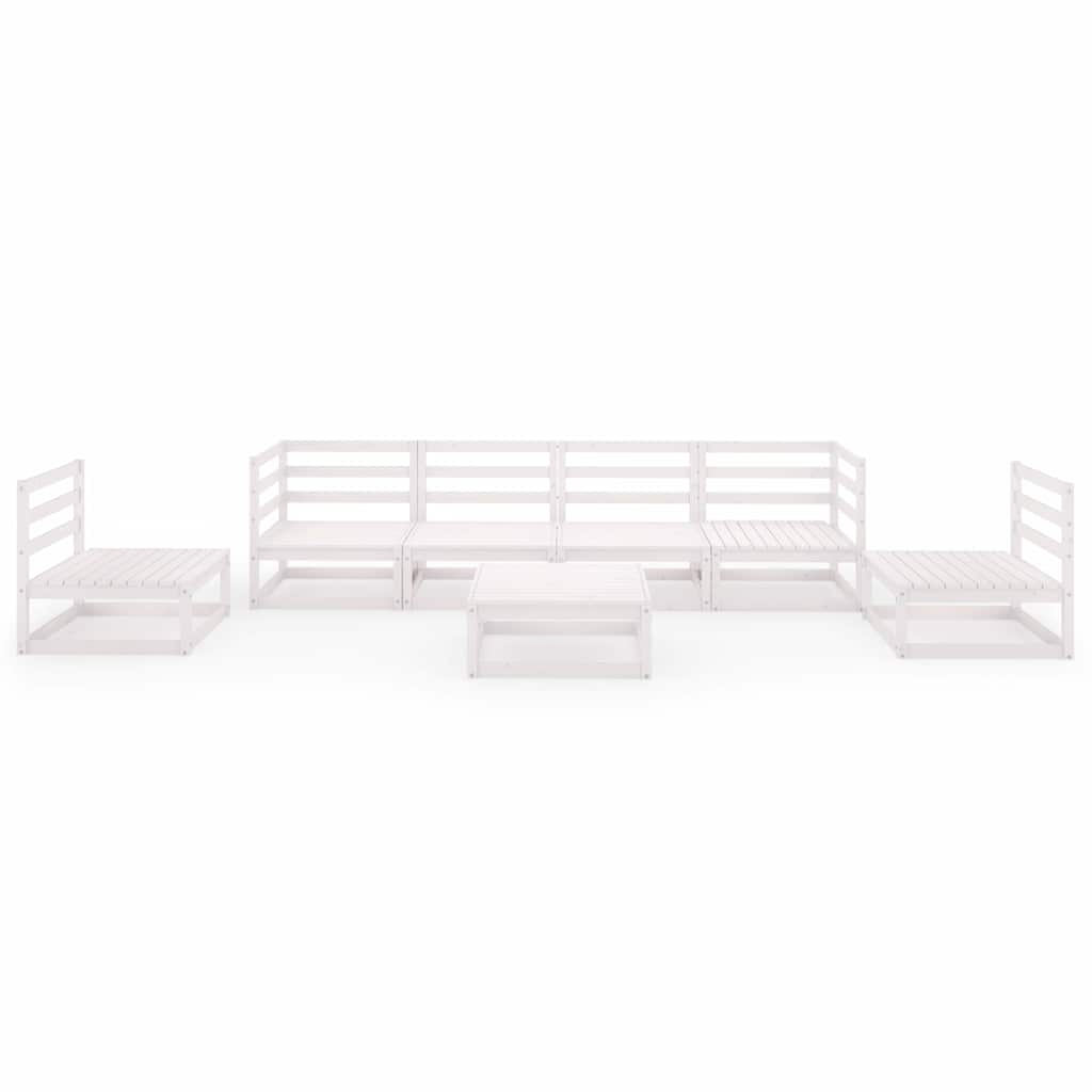 Set Divani da Giardino 7 pz Bianco in Legno Massello di Pino