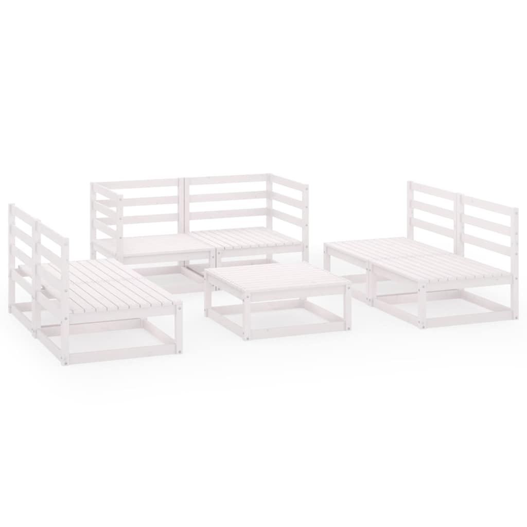 Set Divani da Giardino 7 pz Bianco in Legno Massello di Pino