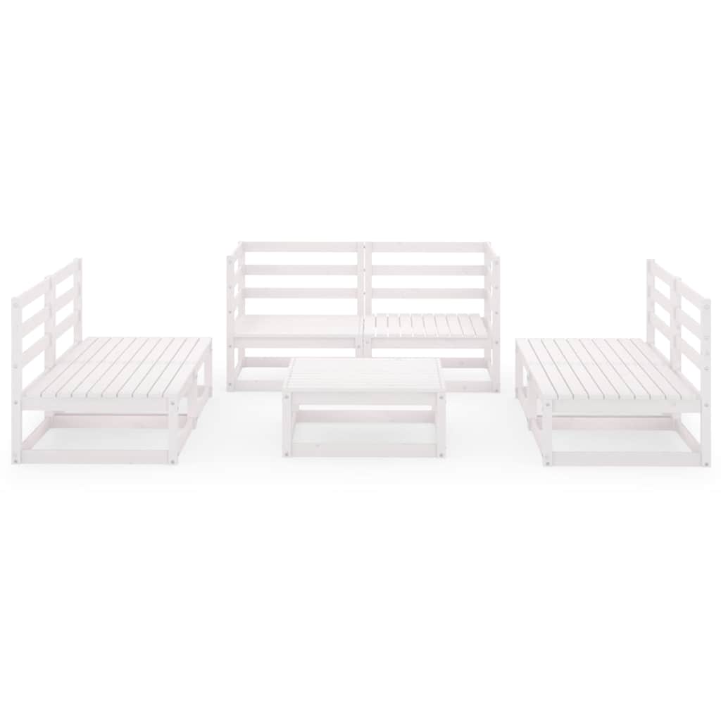 Set Divani da Giardino 7 pz Bianco in Legno Massello di Pino