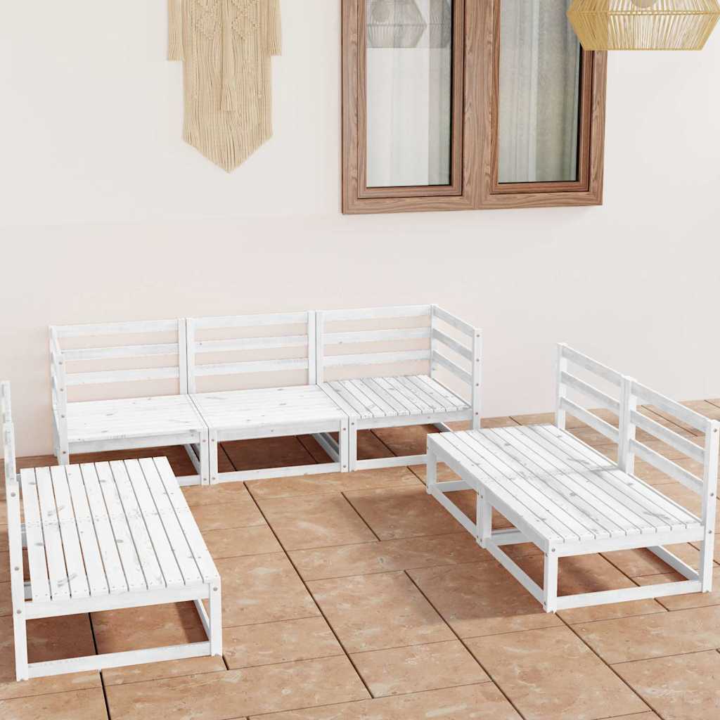 Set Divani da Giardino 7 pz Bianco in Legno Massello di Pino