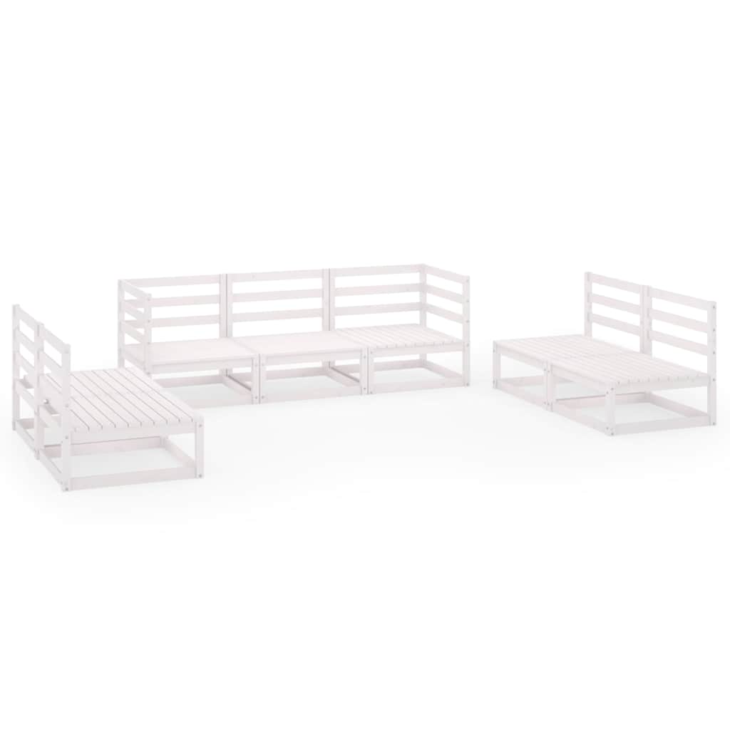 Set Divani da Giardino 7 pz Bianco in Legno Massello di Pino