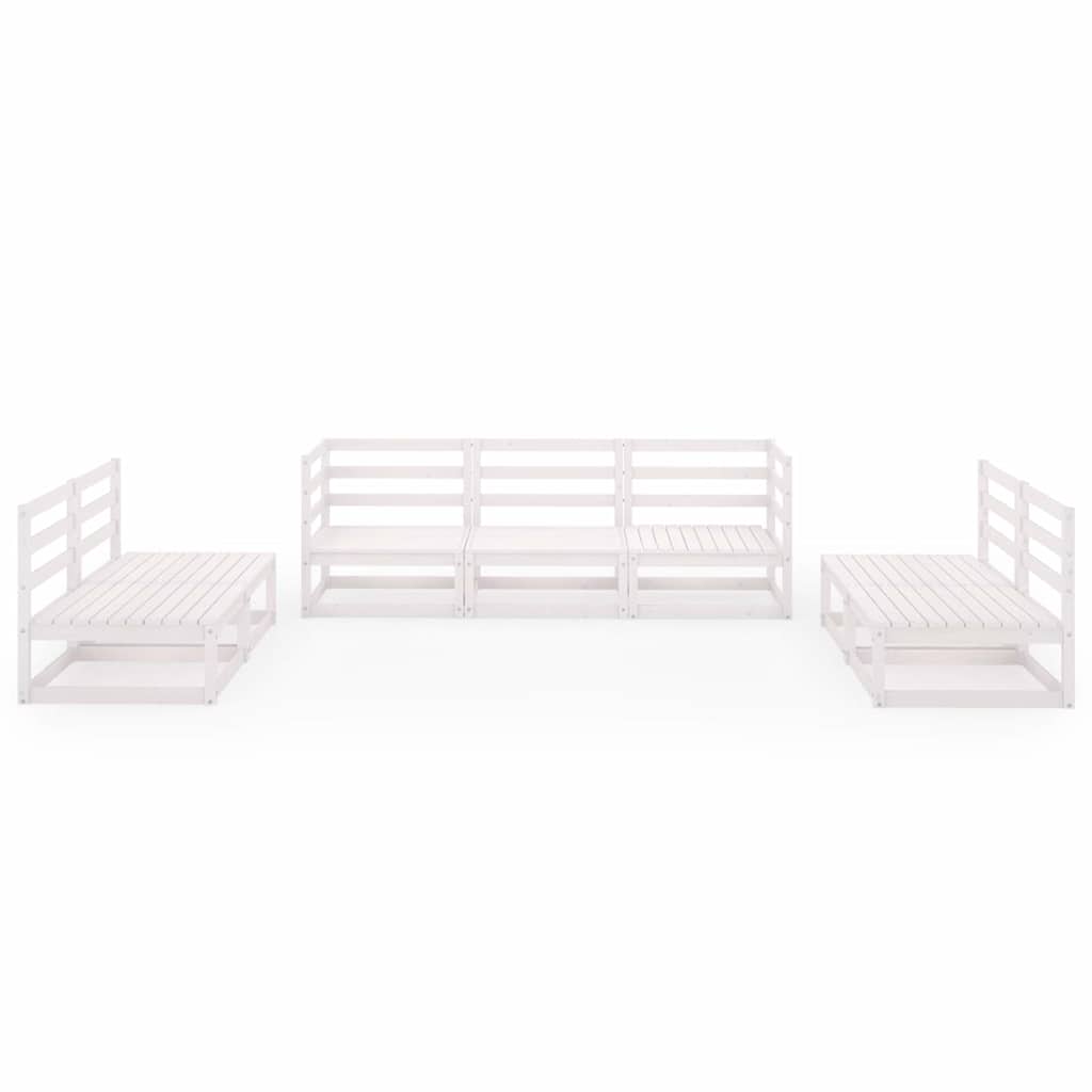 Set Divani da Giardino 7 pz Bianco in Legno Massello di Pino