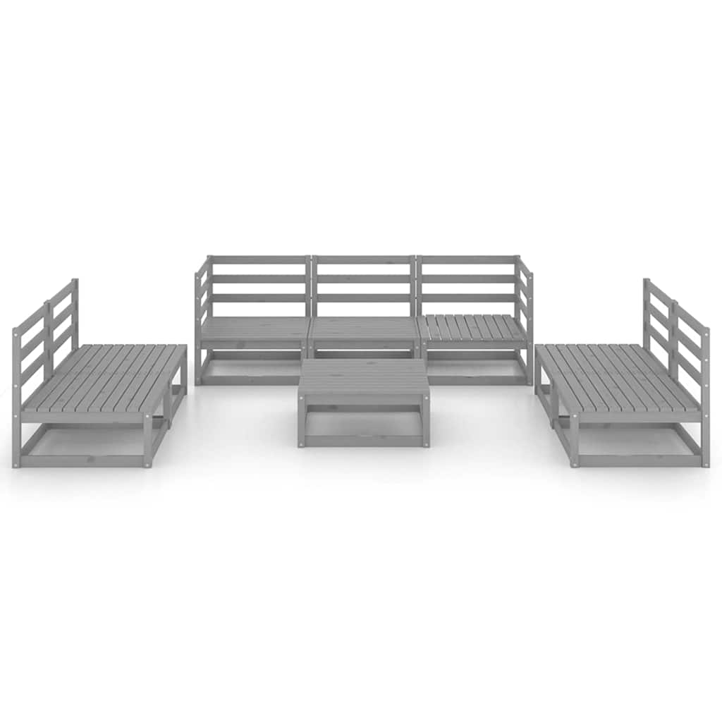 Set Divani da Giardino 8 pz Grigio in Legno Massello di Pino