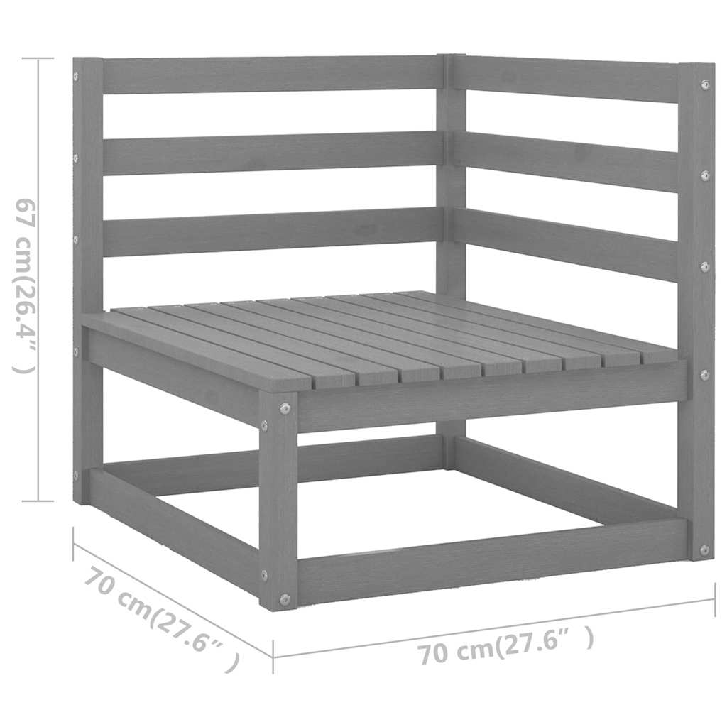 Set Divani da Giardino 8 pz Grigio in Legno Massello di Pino