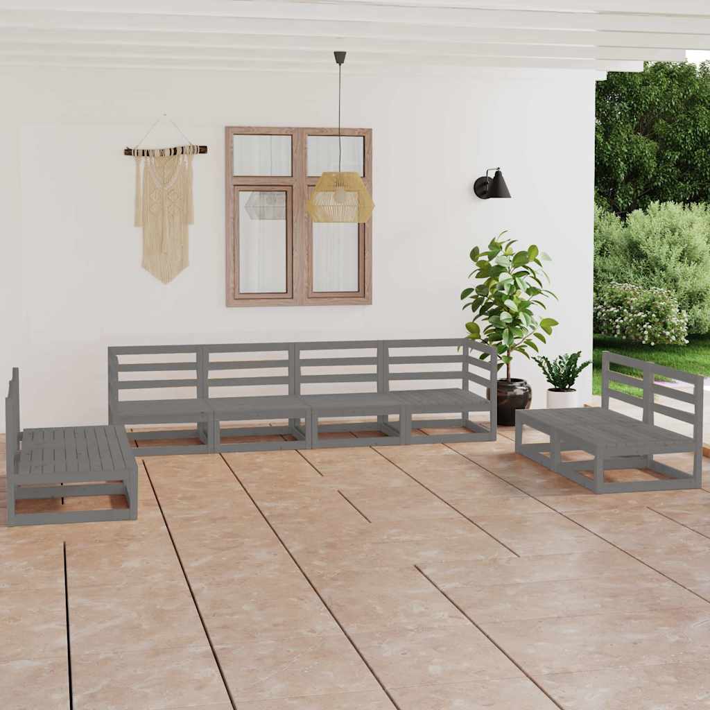 Set Divani da Giardino 8pz Grigio in Legno Massello di Pino
