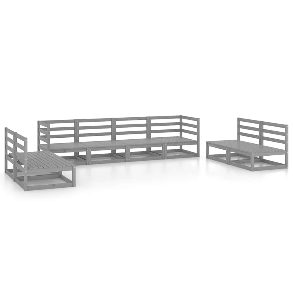 Set Divani da Giardino 8pz Grigio in Legno Massello di Pino