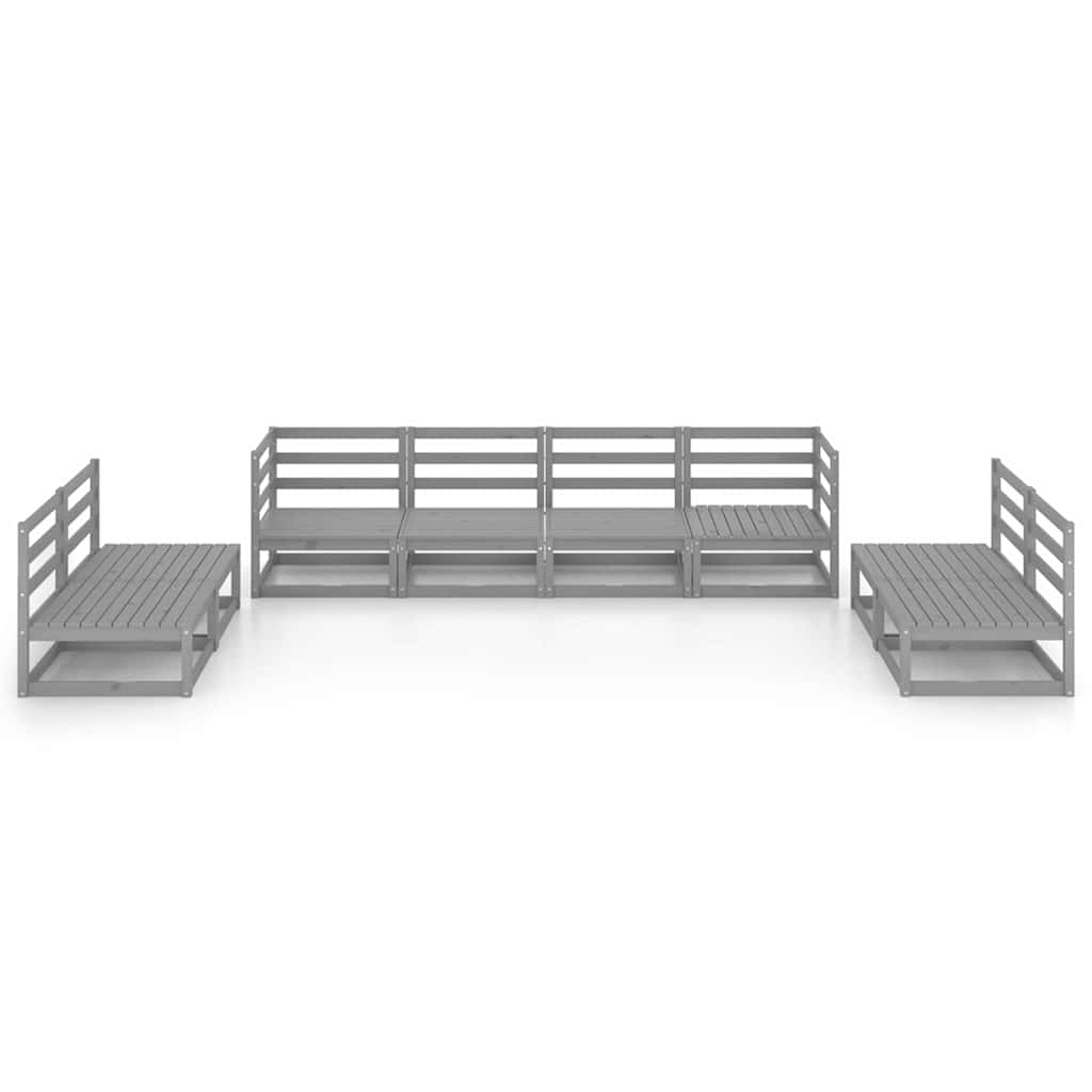 Set Divani da Giardino 8pz Grigio in Legno Massello di Pino