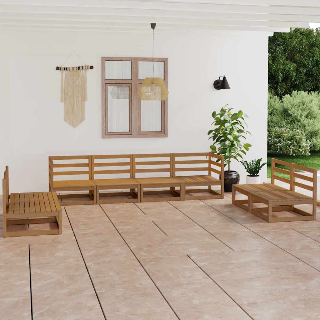 Set Salotto da Giardino 8pz Marrone Ambra Legno Massello Pino