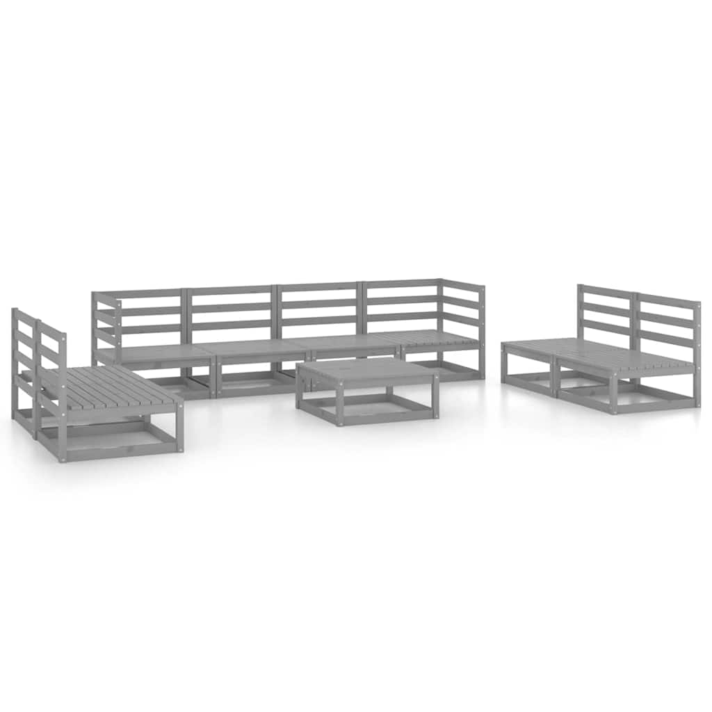 Set Divani da Giardino 9 pz Grigio in Legno Massello di Pino
