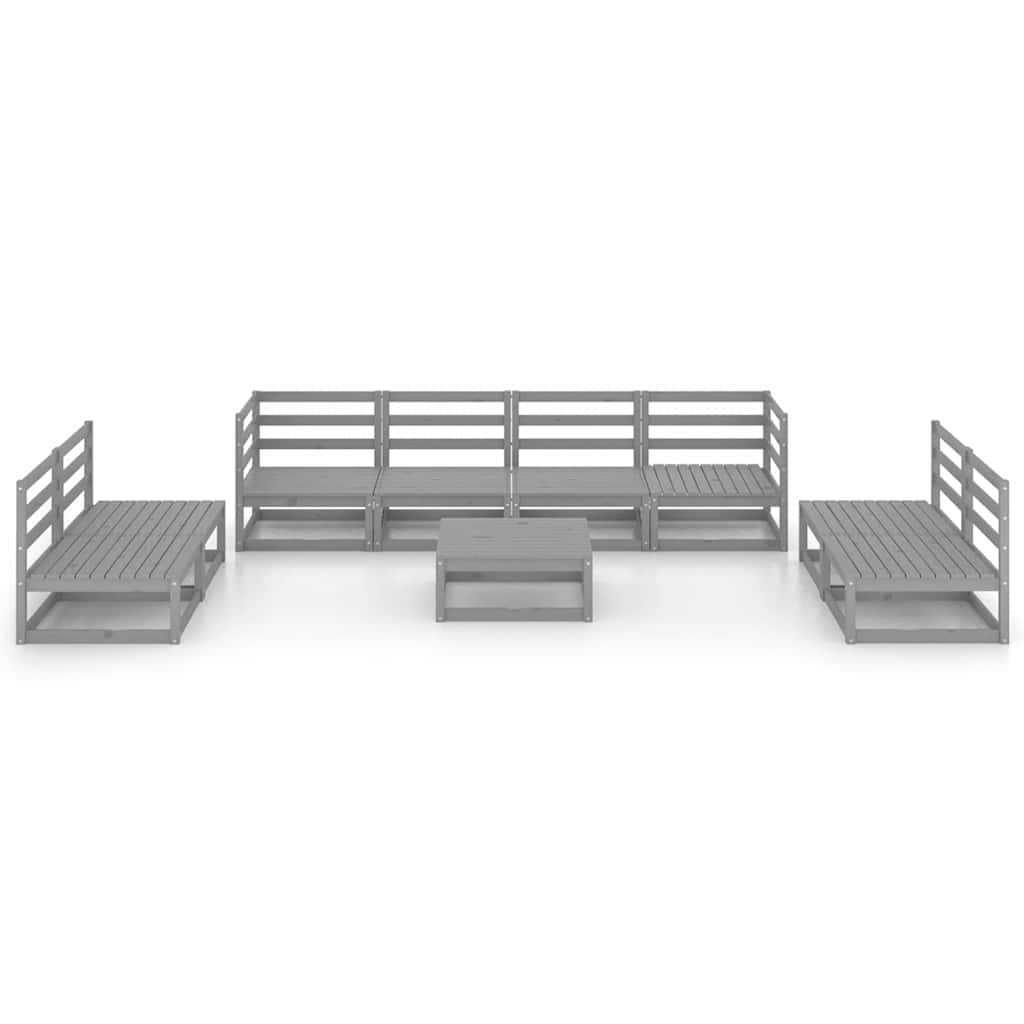 Set Divani da Giardino 9 pz Grigio in Legno Massello di Pino