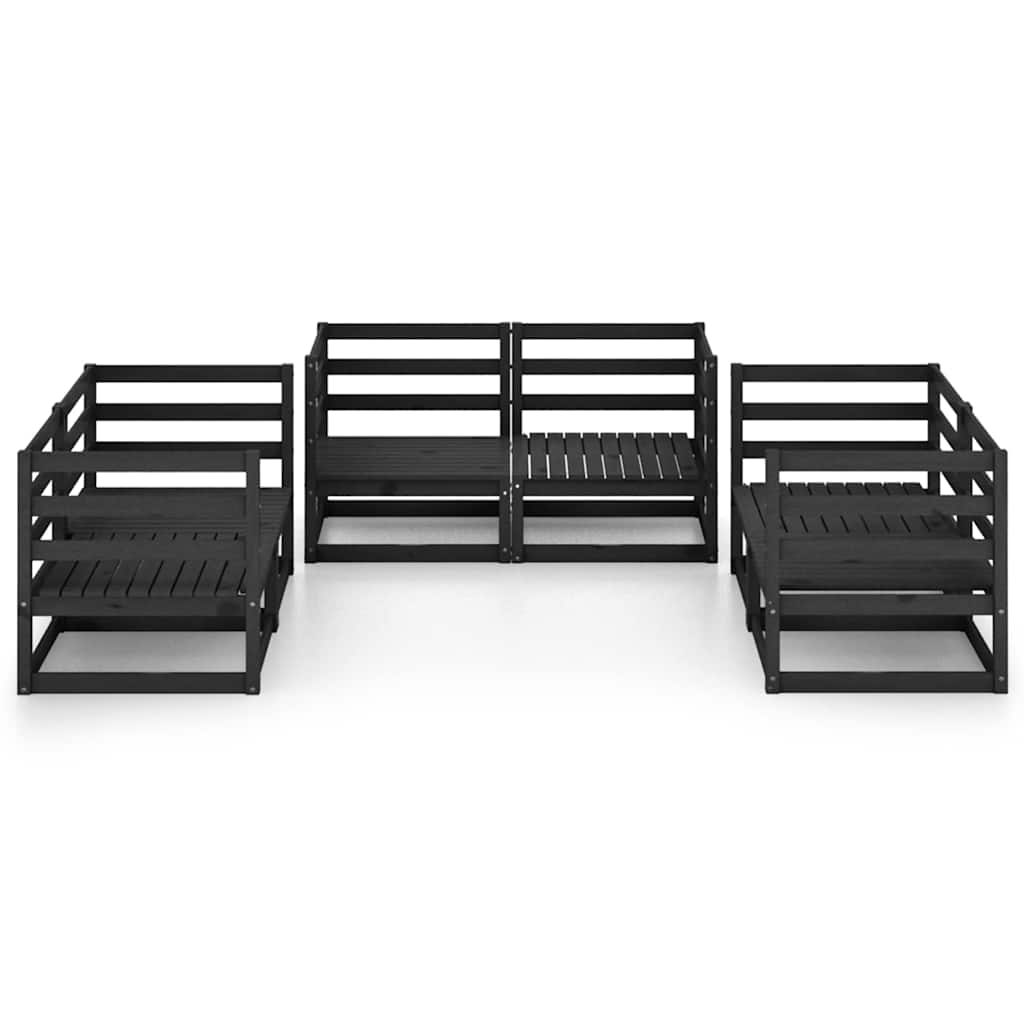 Set Divani da Giardino 6 pz Nero in Legno Massello di Pino