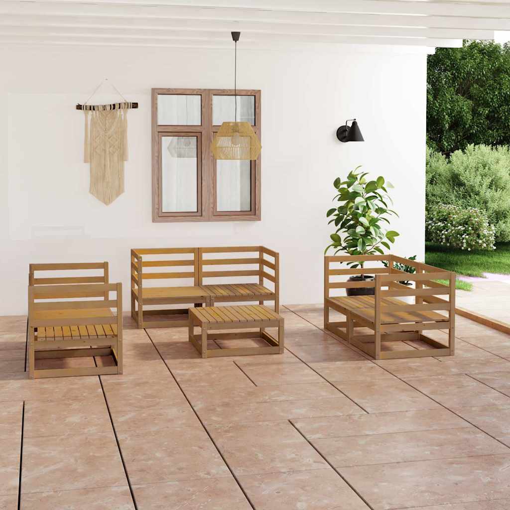 Set Salotto da Giardino 7pz Marrone Ambra Legno Massello Pino