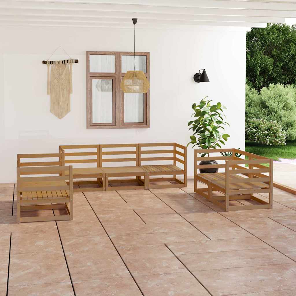 Set Salotto da Giardino 7pz Marrone Ambra Legno Massello Pino