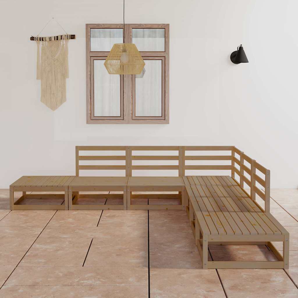 Set Salotto da Giardino 7pz Marrone Ambra Legno Massello Pino