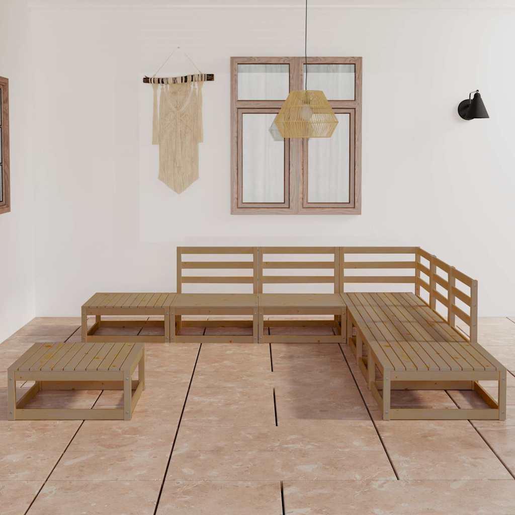 Set Salotto da Giardino 8pz Marrone Ambra Legno Massello Pino