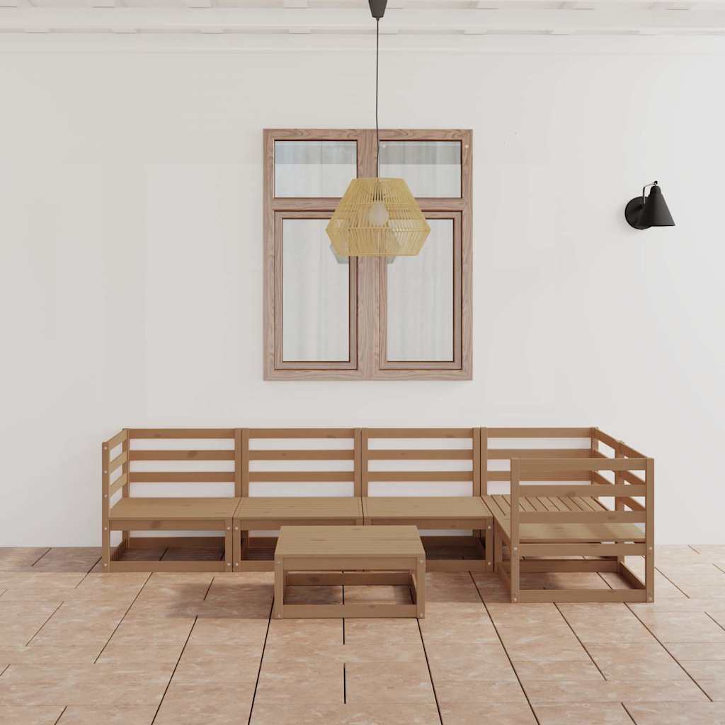 Set Salotto da Giardino 6pz Marrone Ambra Legno Massello Pino
