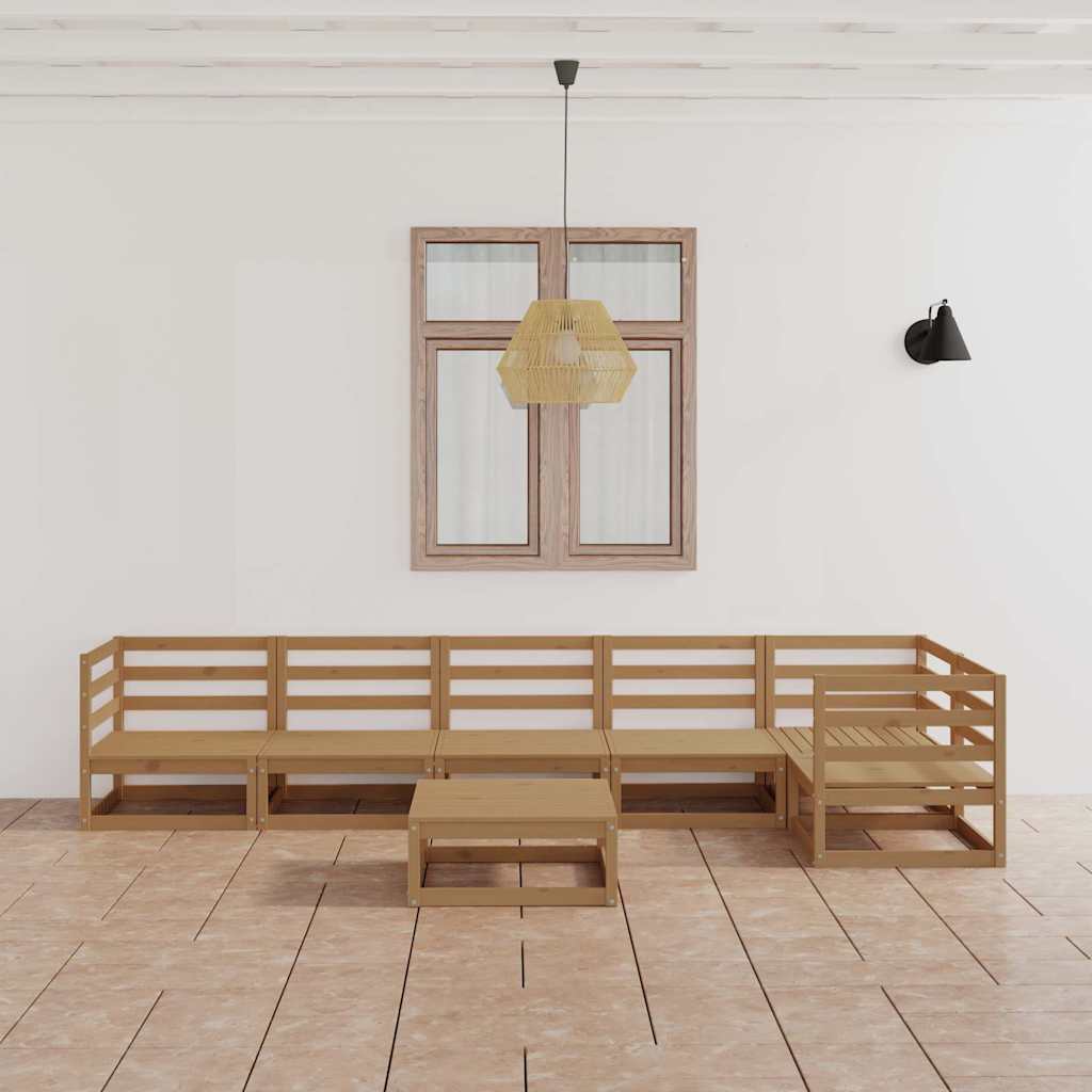 Set Salotto da Giardino 7pz Marrone Ambra Legno Massello Pino