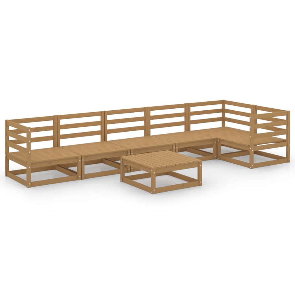 Set Salotto da Giardino 7pz Marrone Ambra Legno Massello Pino
