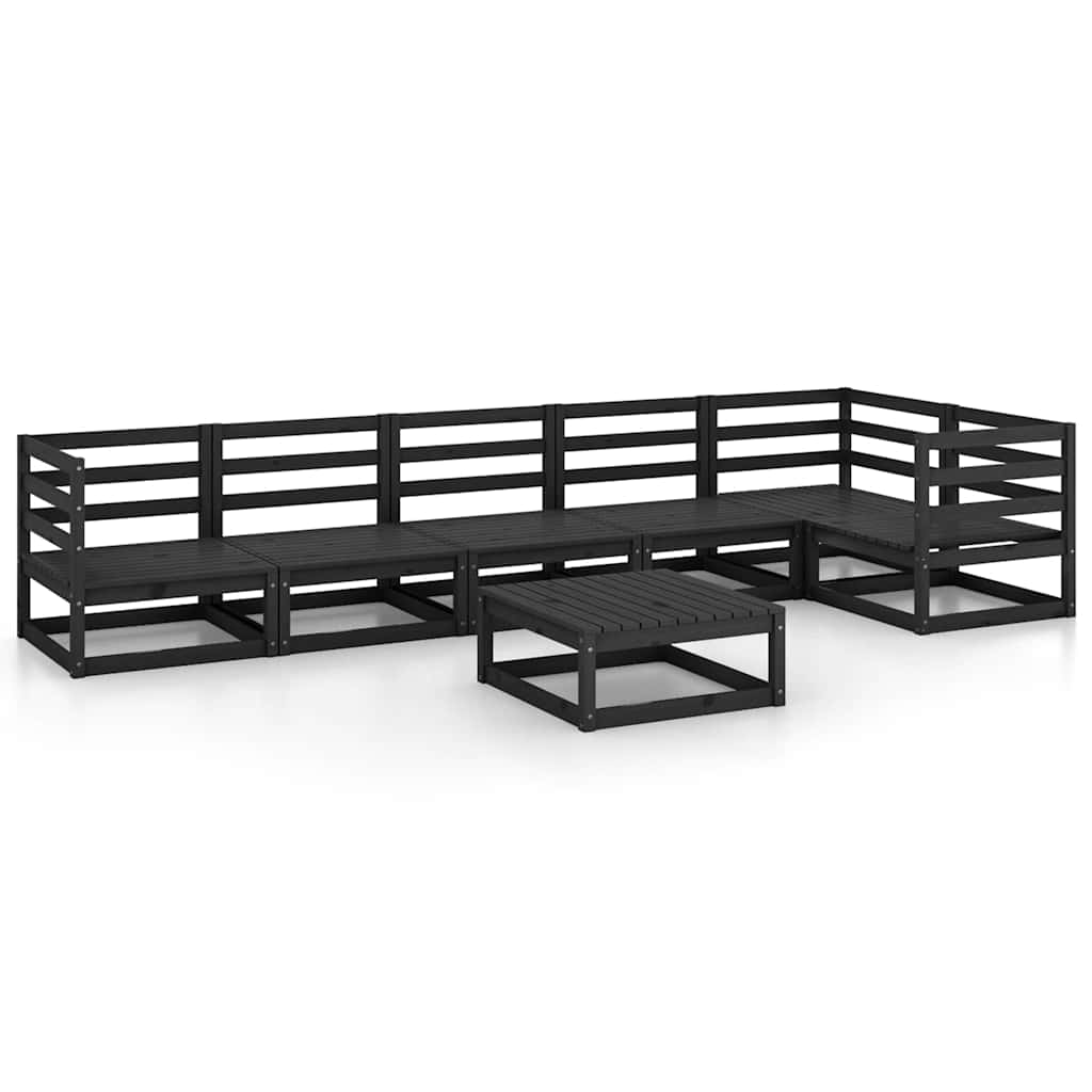Set Divani da Giardino 7 pz Nero in Legno Massello di Pino