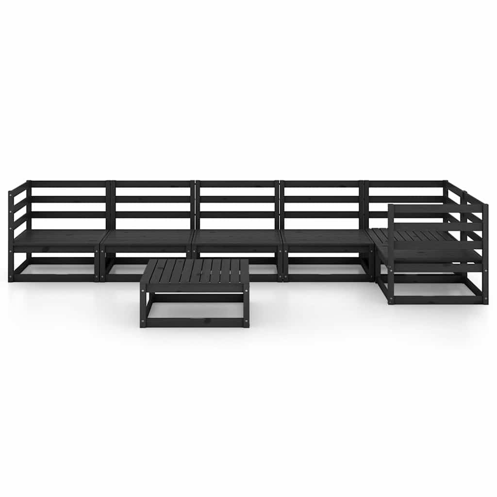 Set Divani da Giardino 7 pz Nero in Legno Massello di Pino