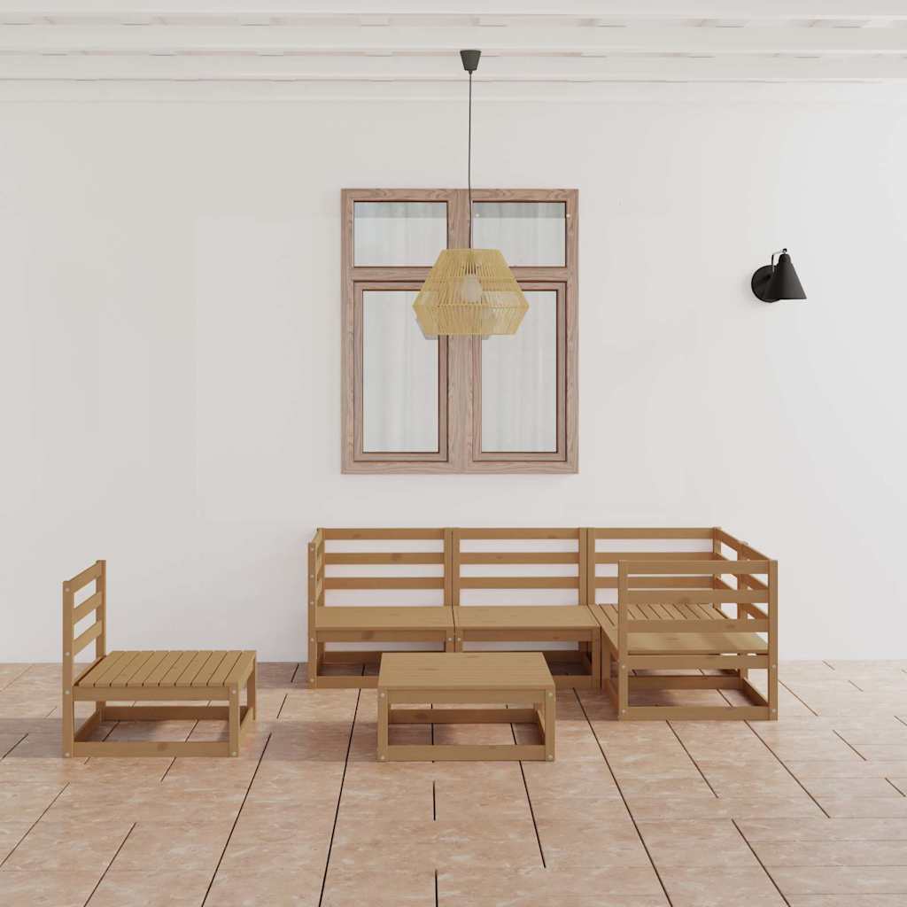 Set Salotto da Giardino 6pz Marrone Ambra Legno Massello Pino