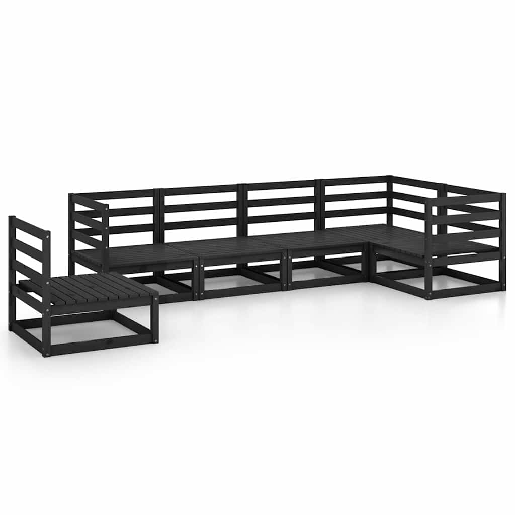 Set Divani da Giardino 6 pz Nero in Legno Massello di Pino