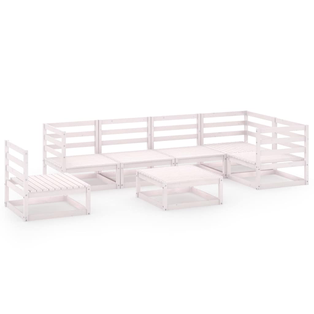 Set Divani da Giardino 7 pz Bianchi in Legno Massello di Pino