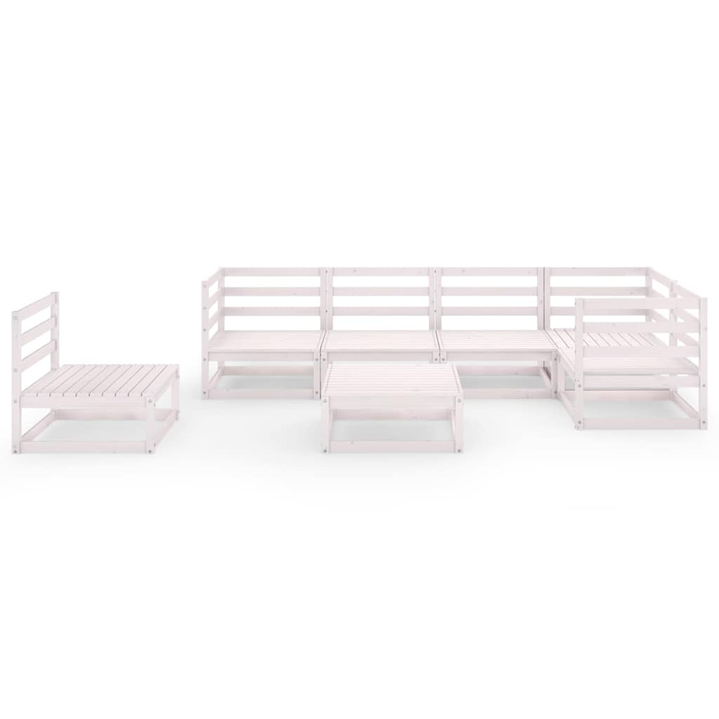 Set Divani da Giardino 7 pz Bianchi in Legno Massello di Pino