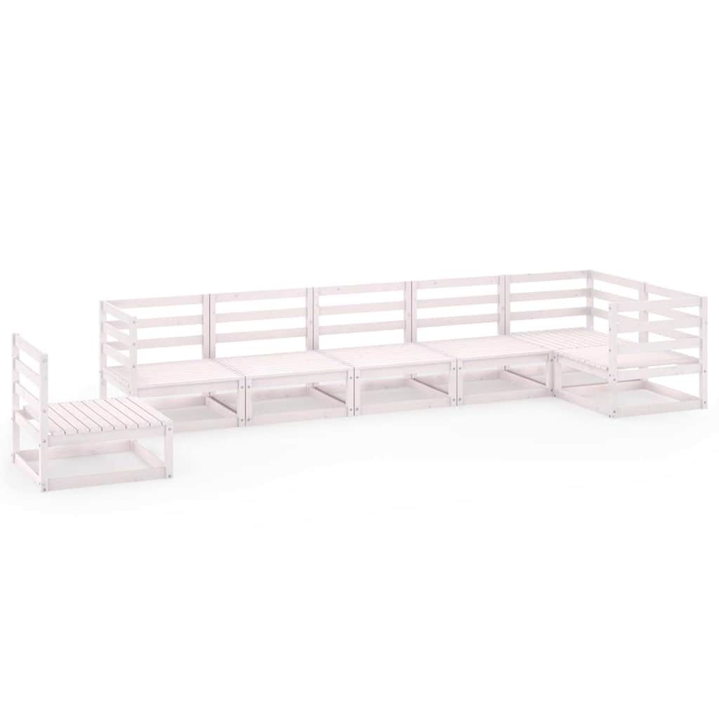 Set Divani da Giardino 7pz Bianco in Legno Massello di Pino