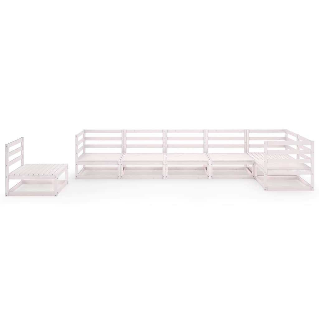 Set Divani da Giardino 7pz Bianco in Legno Massello di Pino