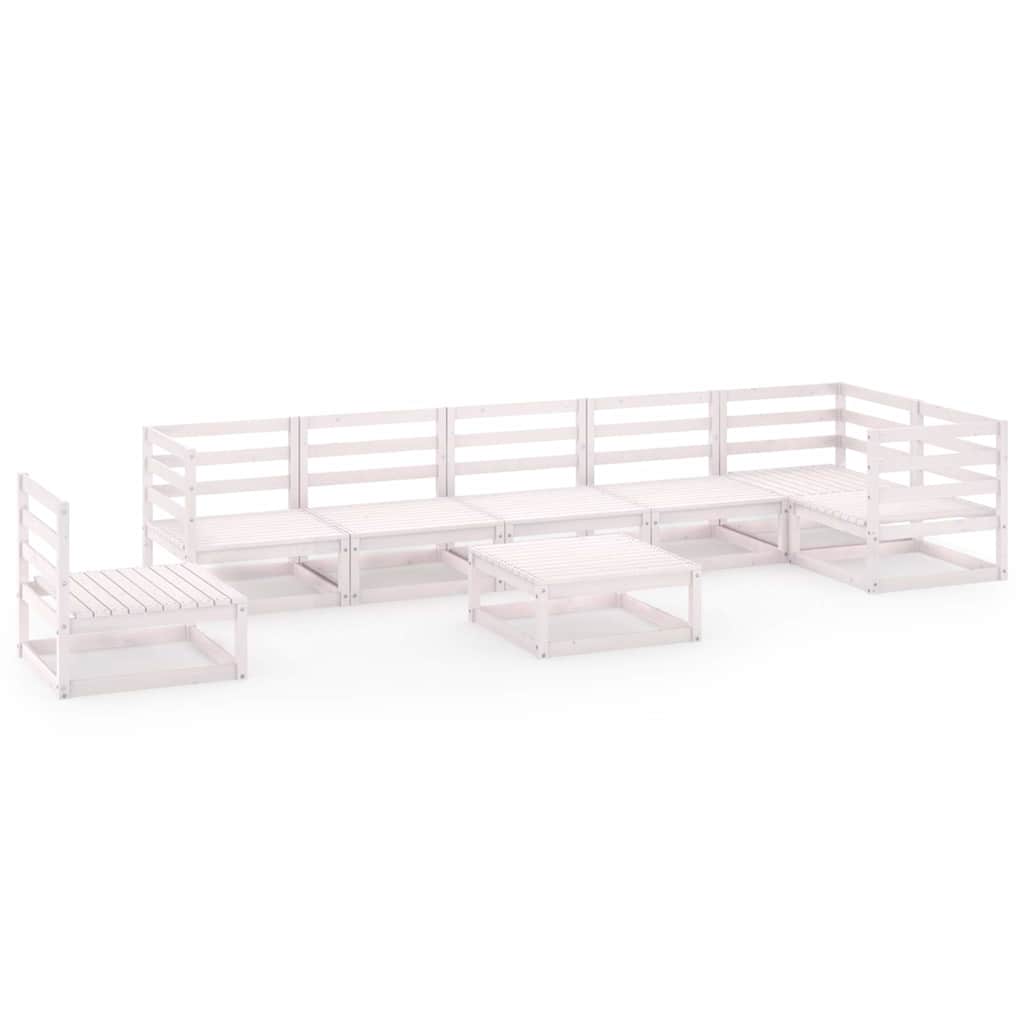 Set Divani da Giardino 8 pz Bianchi in Legno Massello di Pino