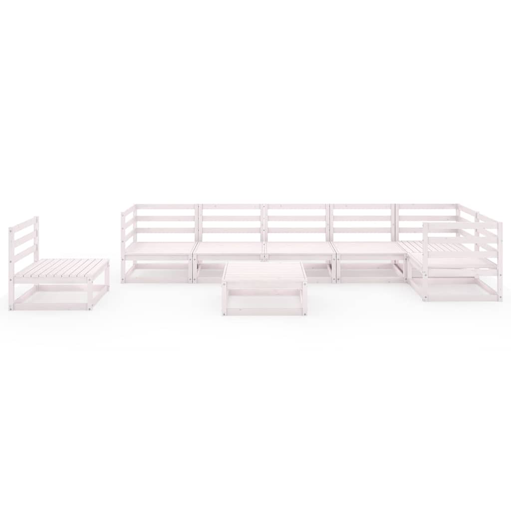 Set Divani da Giardino 8 pz Bianchi in Legno Massello di Pino