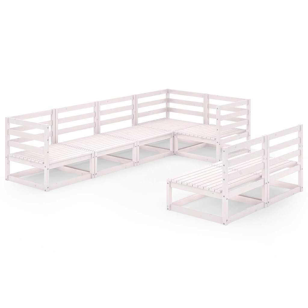Set Divani da Giardino 7pz Bianco in Legno Massello di Pino