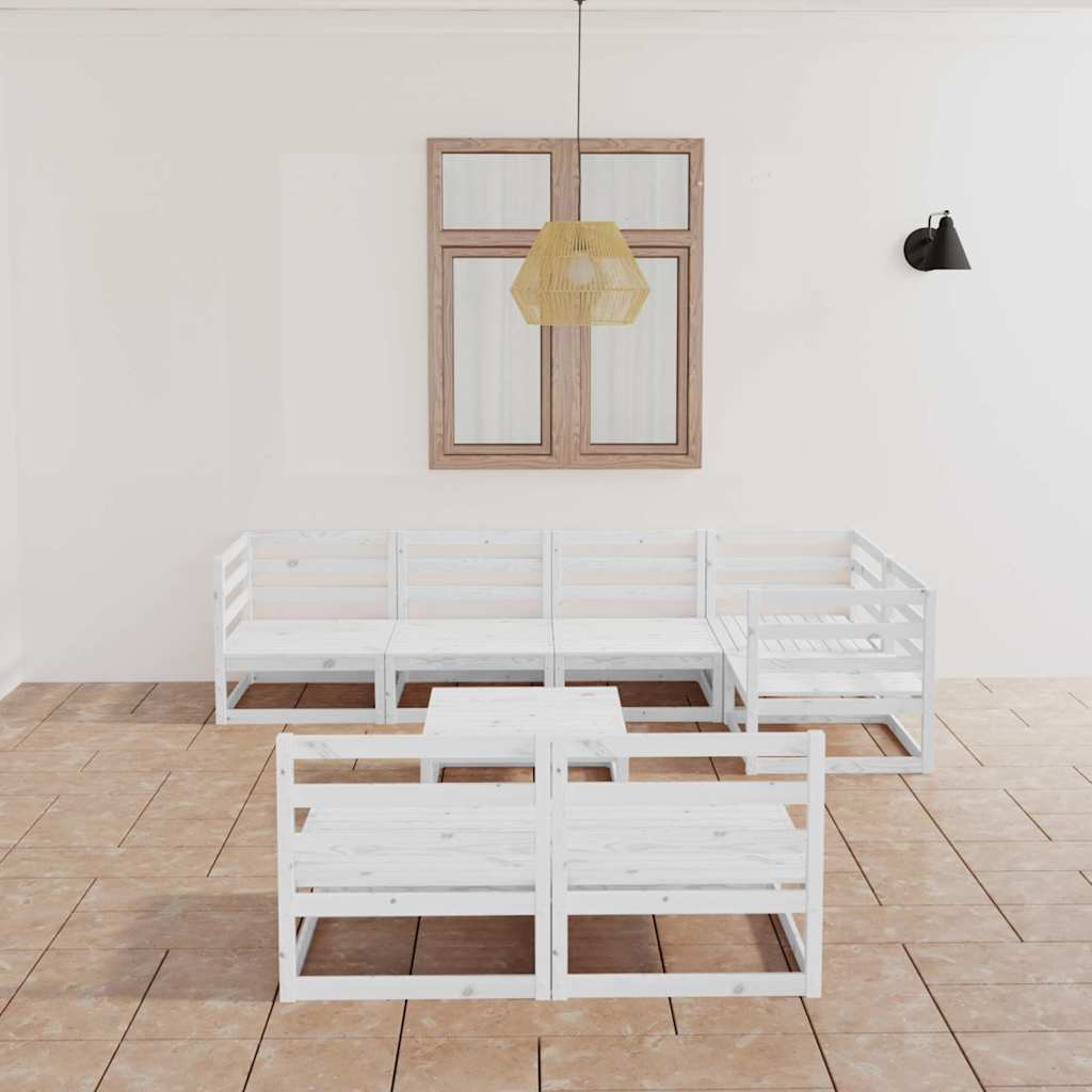 Set Divani da Giardino 8 pz Bianchi in Legno Massello di Pino