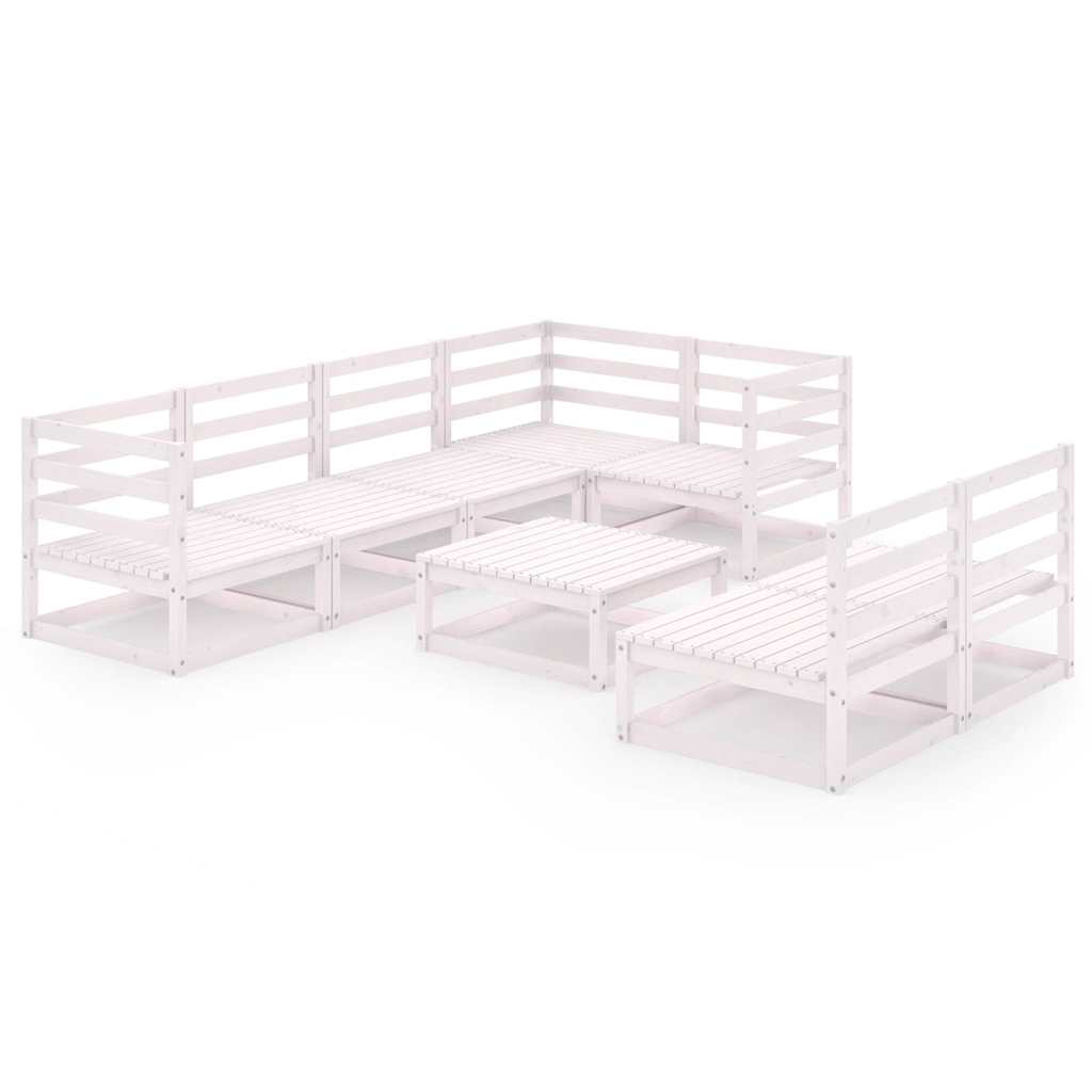 Set Divani da Giardino 8 pz Bianchi in Legno Massello di Pino