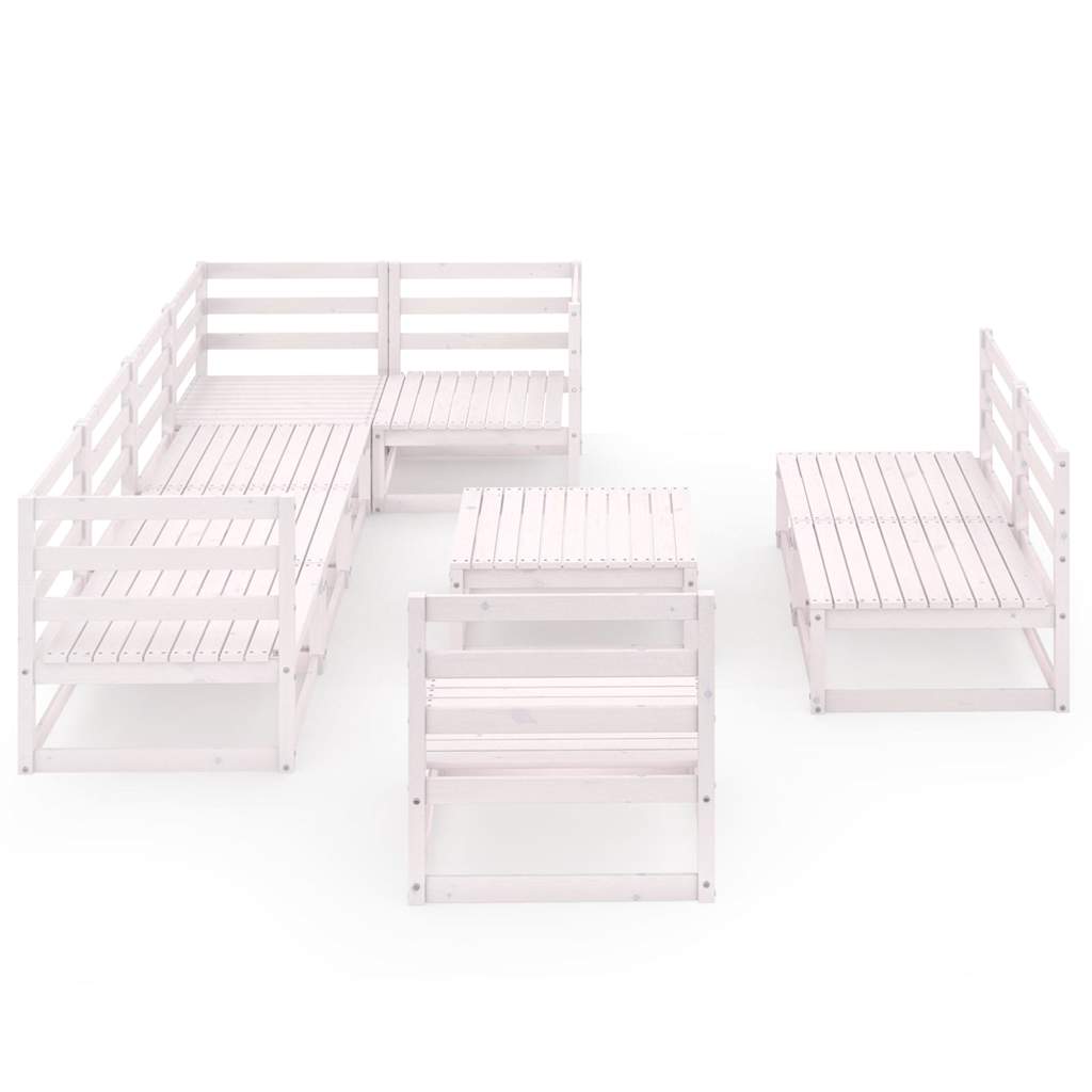 Set Divani da Giardino 8 pz Bianchi in Legno Massello di Pino