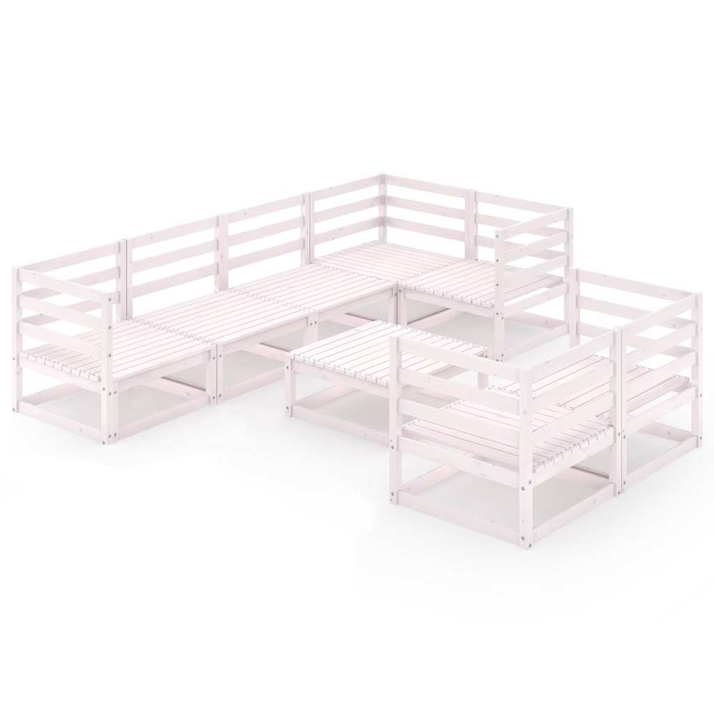 Set Divani da Giardino 8 pz Bianco in Legno Massello di Pino