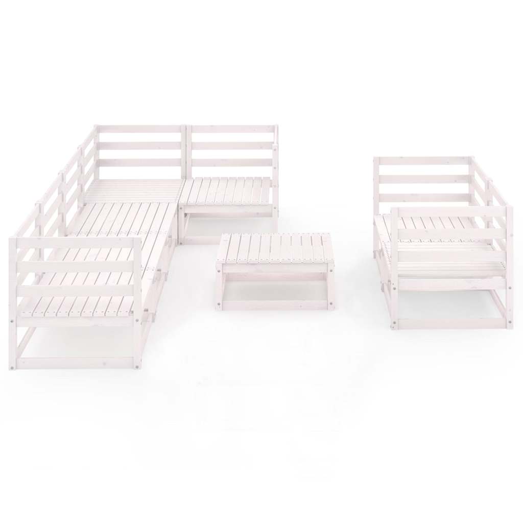 Set Divani da Giardino 8 pz Bianco in Legno Massello di Pino