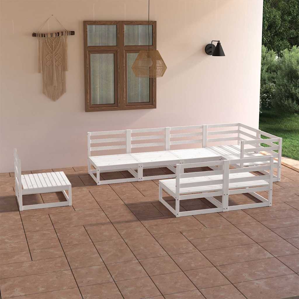 Set Divani da Giardino 8 pz Bianchi in Legno Massello di Pino