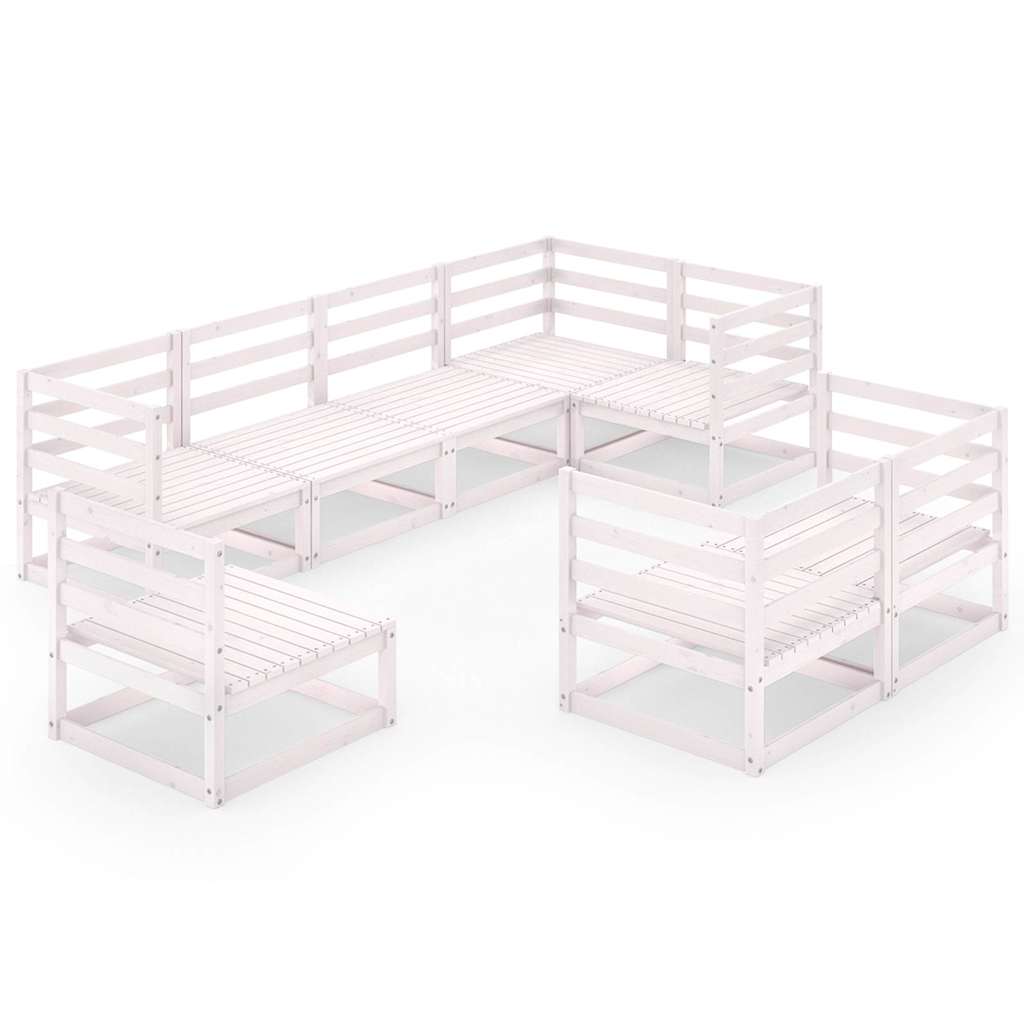 Set Divani da Giardino 8 pz Bianchi in Legno Massello di Pino