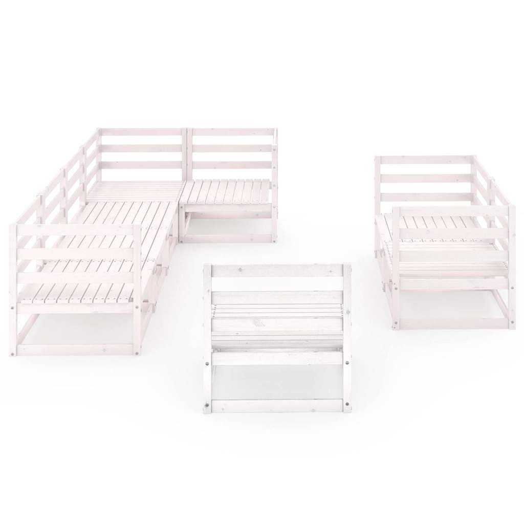 Set Divani da Giardino 8 pz Bianchi in Legno Massello di Pino