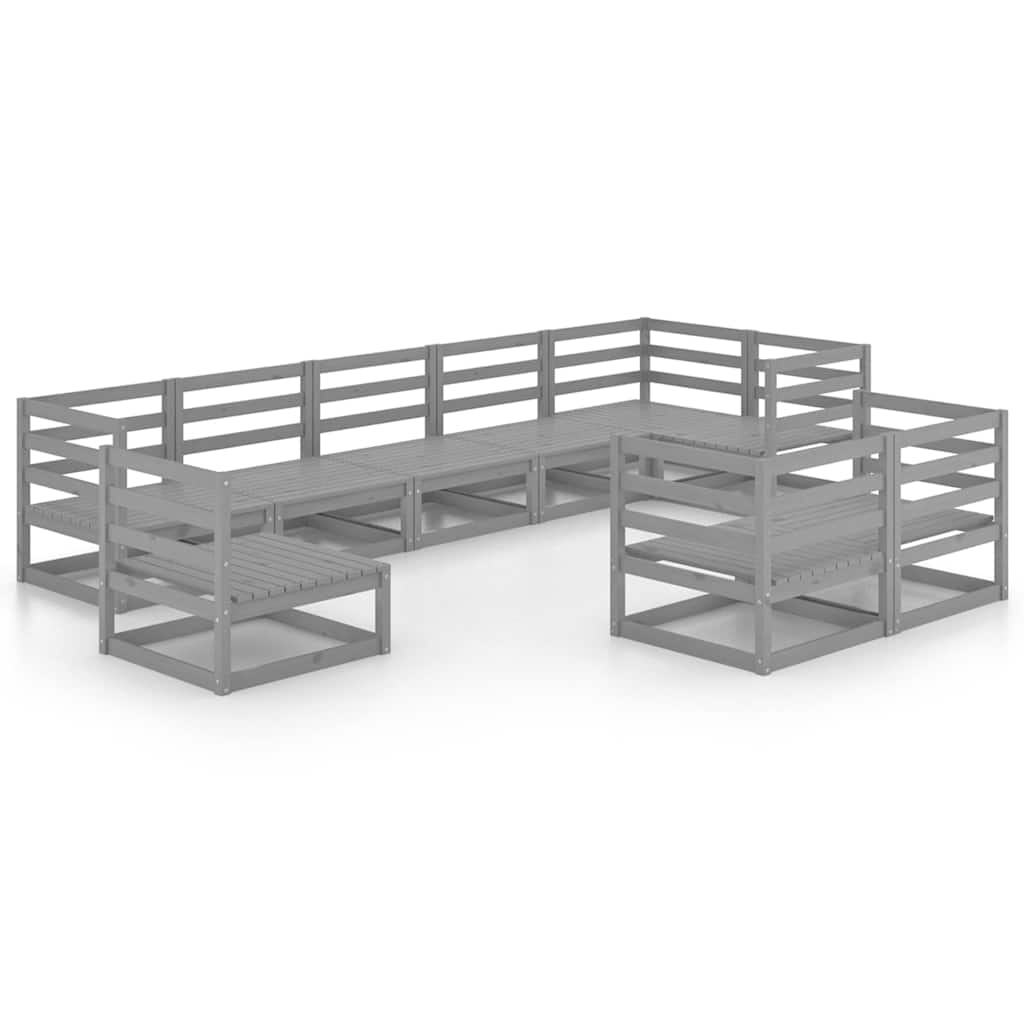 Set Divani da Giardino 9 pz Grigio in Legno Massello di Pino