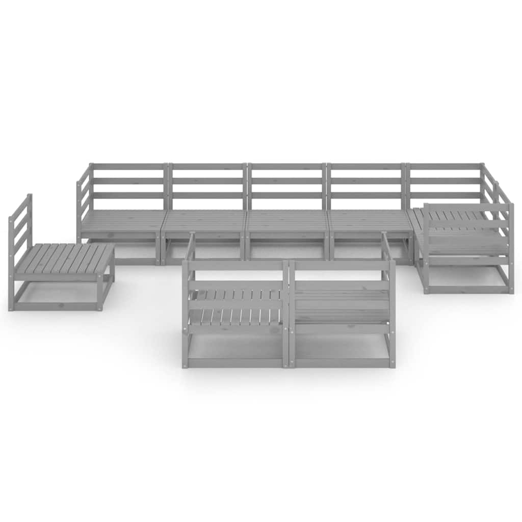 Set Divani da Giardino 9 pz Grigio in Legno Massello di Pino