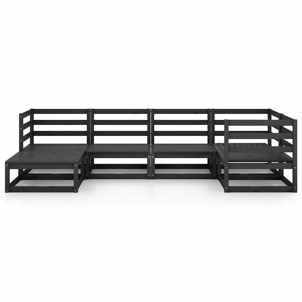 Set Divani da Giardino 6 pz Nero in Legno Massello di Pino