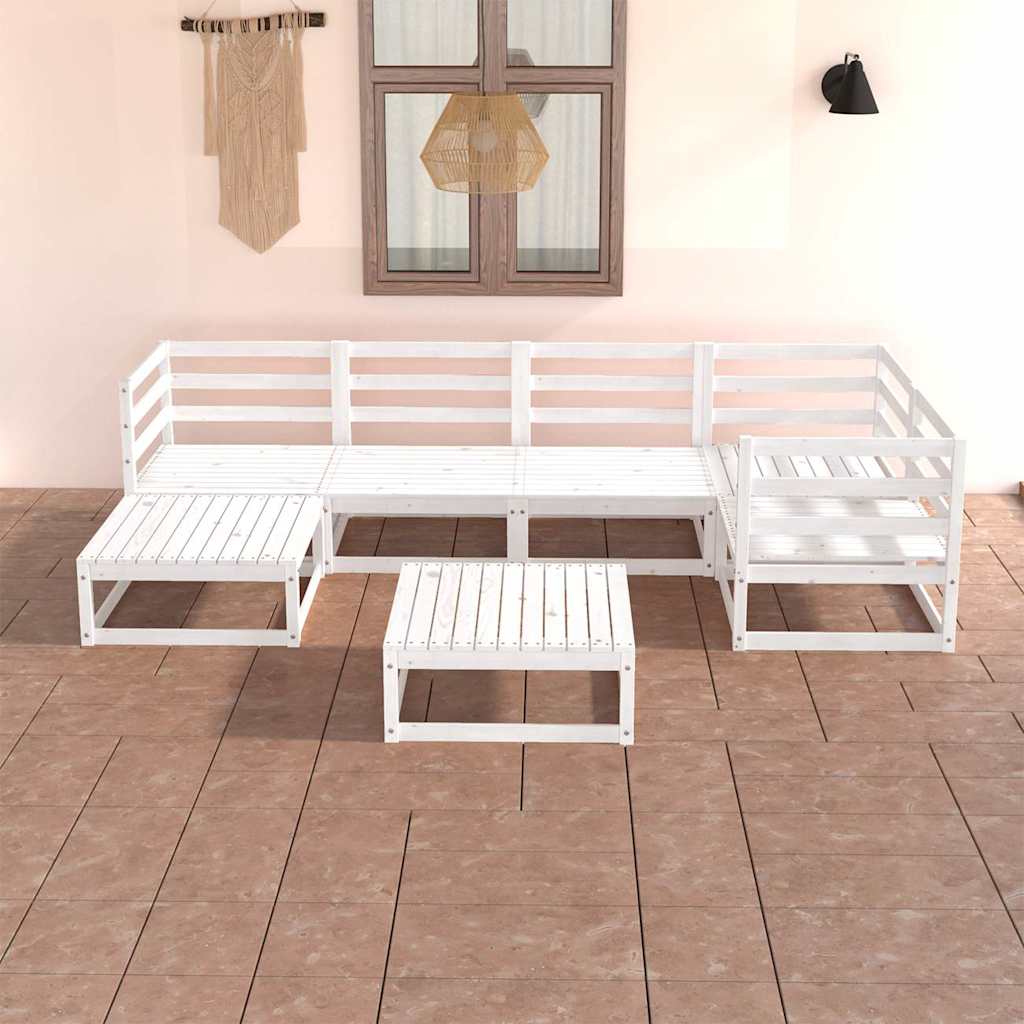 Set Divani da Giardino 7 pz Bianchi in Legno Massello di Pino