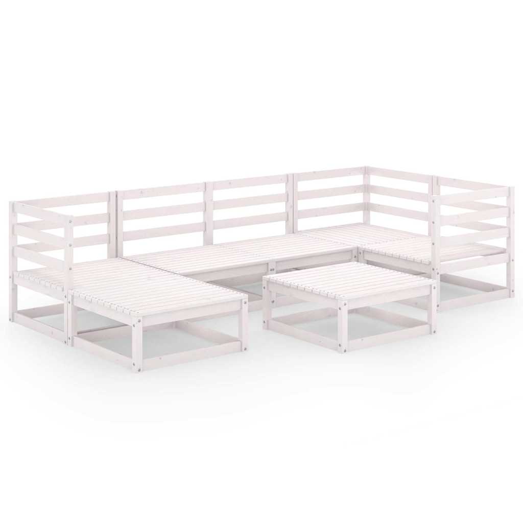 Set Divani da Giardino 7 pz Bianchi in Legno Massello di Pino