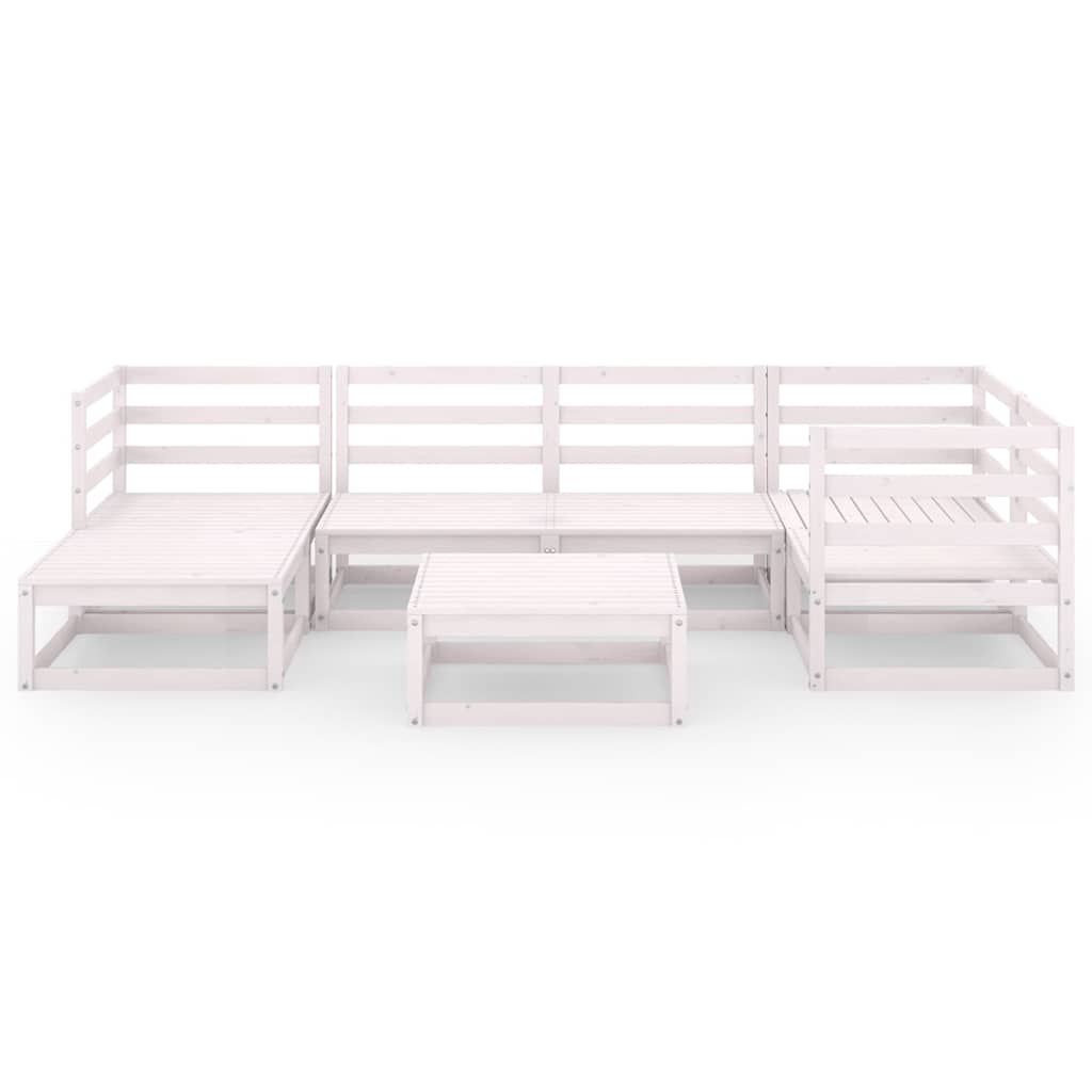 Set Divani da Giardino 7 pz Bianchi in Legno Massello di Pino