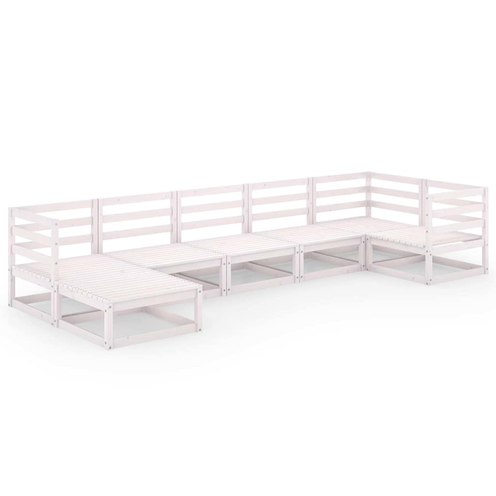 Set Divani da Giardino 7 pz Bianchi in Legno Massello di Pino